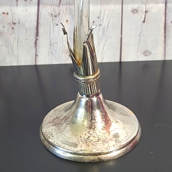 Vintage MCM Hand Blown Glass Art Nouveau Style Lily Orchid Vase Patina Silver - Picture 9 of 17